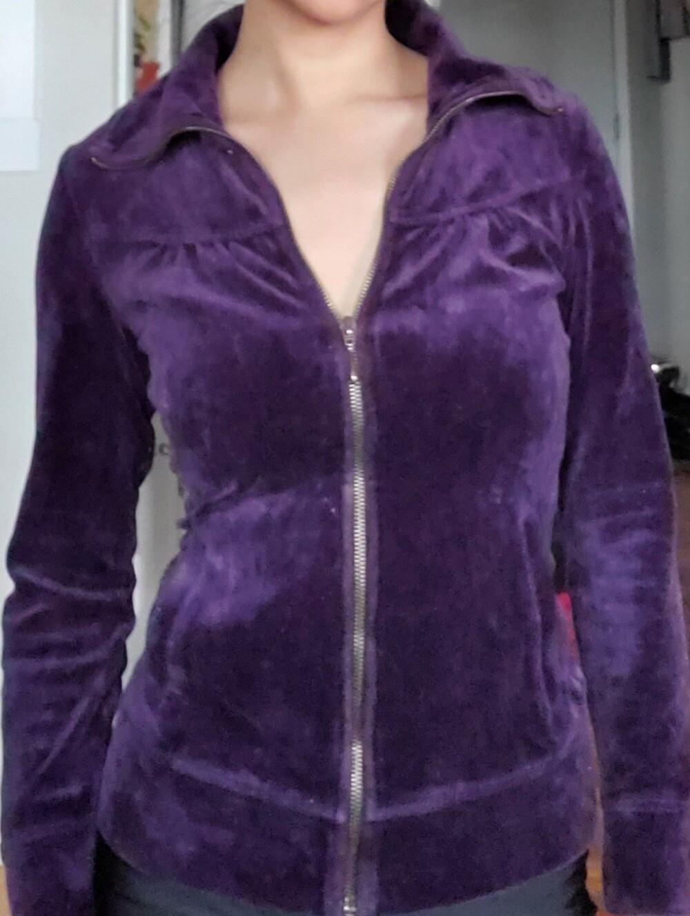 Plush Y2K Zip-Front Women's Velvet Jacket in Deep Purple